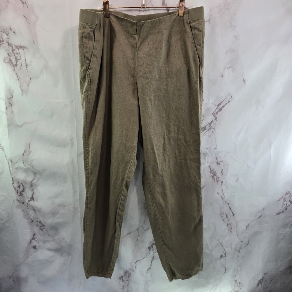 J Jill Pants Womens Large Brown Linen Pull On Minimal High Rise Elastic Love